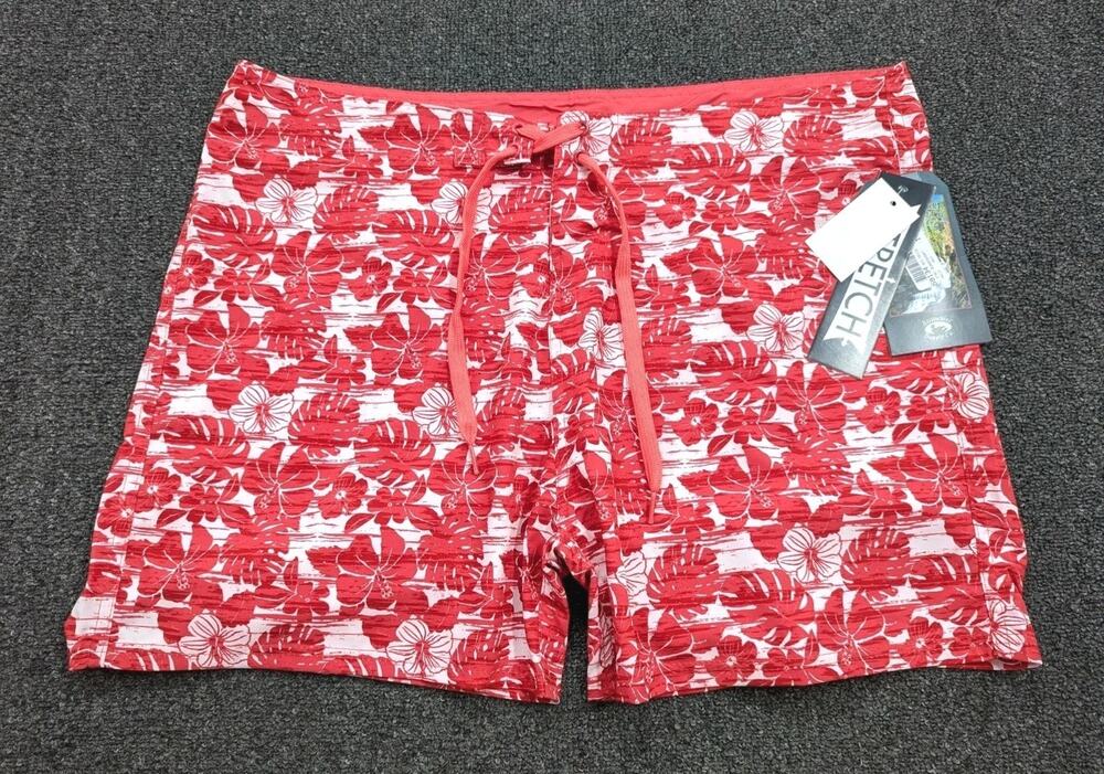 Stillwater Women’s Red Floral Hawaiian Stretch Swim Board Shorts Size 14